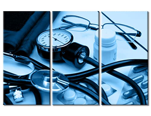 Image of TUMOVO Medical Examination Wall Art Home Decor Posters and Prints Medical Hospital Background Painting Wall Art for Living Room 3 Pieces Black and White Wall Art Framed Ready to Hang (42 inch Wx28 H)