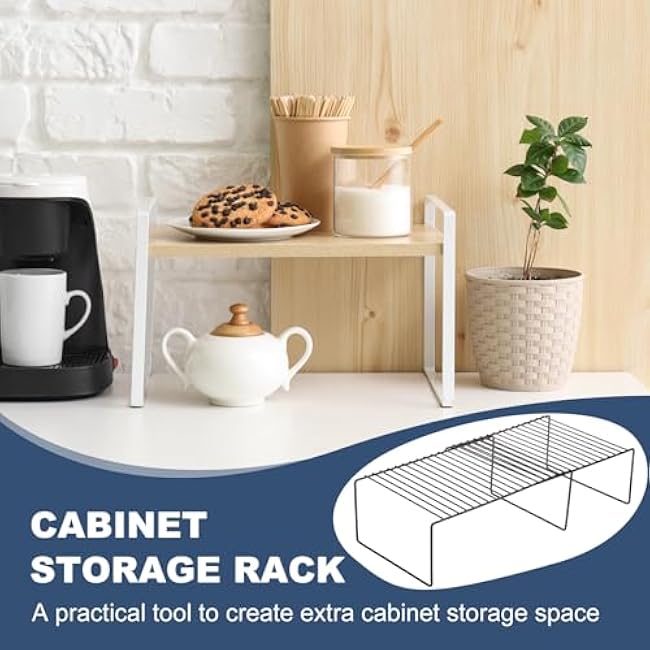 PATIKIL Cabinet Shelf Organizer Rack, 2Pcs 5 Inch Expandable Metal Cabinet Storage Shelves Space Saver Rack for Counter Kitchen Bathroom, Black