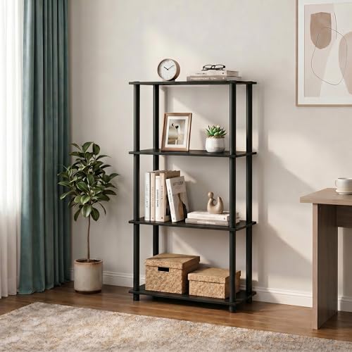 Furinno Turn-N-Tube Storage Shelves, 4-Tier Book Shelf, Corner Shelf, Toolless Open Shelves, for Organization and Storage, Living Room, Bedroom, Entryway, Laundry, Black Espresso - image 1
