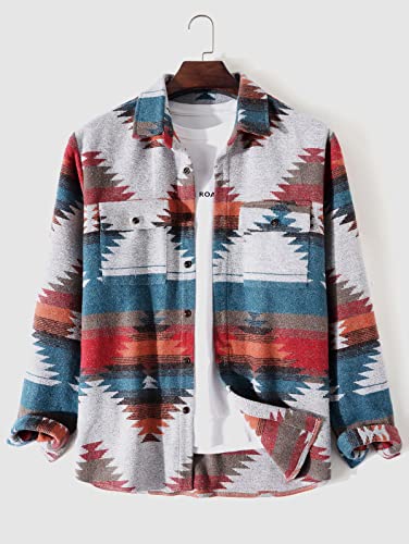 Image of ZAFUL Unisex Plaid Flannel Shirt Jacket Button Down Long Sleeve Pocket Coat Outwear | Mens Fall Clothes Lightweight Long Sleeve Button Down Flap Pocket Jacket Tops for Fall&Winter 2026