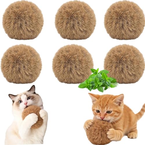 UBIETY Rabbit Fur Cat Toy Ball Rabbit Soft Fluffy Cat Furry Toy Washable Ball Chasing and Indoor Exercise Fun to Chase Kicking & Indoor Exercise Bonding(6pcs)