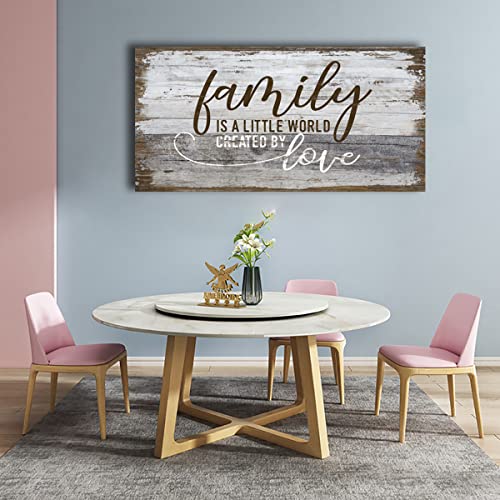Family Is A Little World Created By Love Canvas Wall Art Rustic Letters Prints Retro Farmhouse Wooden Board Canvas Pictures Wall Decor Vintage Canvas Artwork For Living Room Decoration 20" X 40" #TOP4