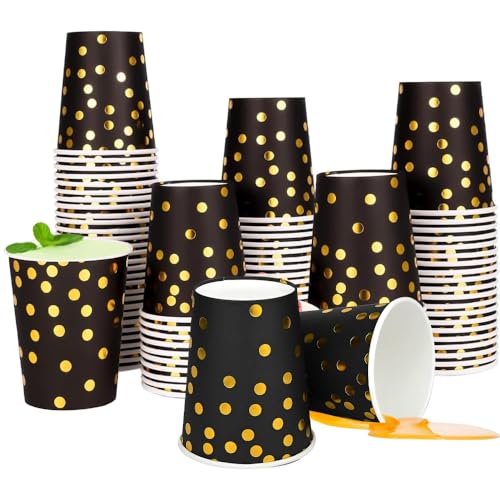 WZHHDM Lot de 60 gobelets en carton à pois dorés - Pour anniversaire, mariage, fête de Noël, pique-nique, bureau, école, biodégradable - Boissons chaudes...