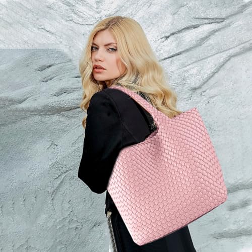 Image of JINMANXUE Unisex Fashion Woven Bag Damen-Tragetasche, Pink1, 16.1 inch W x 7.1 inch D x 11 inch H