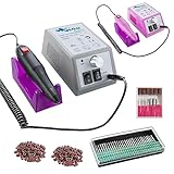 Sina Elektrische Nagelfeile | Elektrische Nagelfräser | inkl. 6 tlg. Bit-und Mandrel-Set + 30 Diamantfräser | 200 Schleifhülsen | 20.000 U/M | geeignet für Gel, Acryl oder natürliche Nägel | Grau