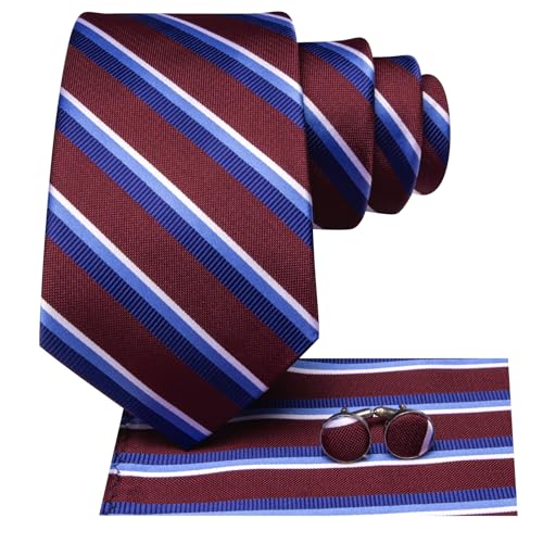 Image of Hi-Tie Men 63inches Tie Set Extra Long Necktie Paisley Tie Pocket Suqare Cufflinks Big and Tall Men Tie