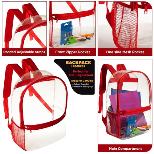 Moda West 17” Wholesale Clear PVC Backpacks in Assorted Colors 24-Pack – Bulk Case of 242