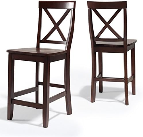 Ergode Durable Hardwood | X-Back Design | Comfortable Contoured Seats | Vintage Mahogany Finish | Set of 2 | 24" Seat Height
