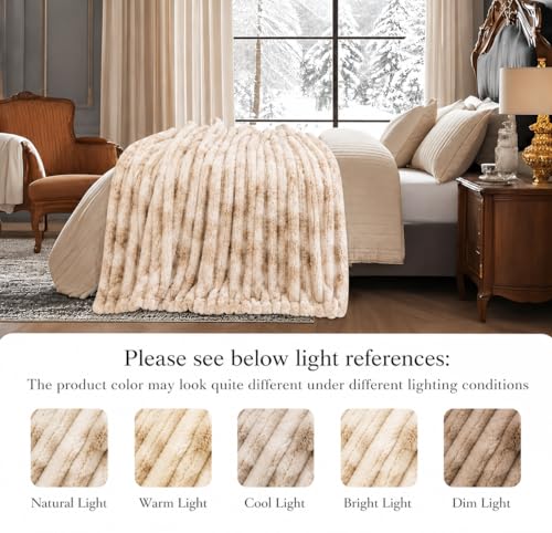 Image of Cortina Embossed Fur Blanket Single Size -Embossed Soft and Warm Decorative Fuzzy Blankets - Cozy, Fluffy, Plush Lightweight Throw Blankets for Couch, Bed, Sofa(Beige, 150x200 CMs)