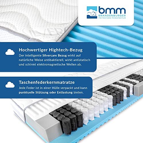 BMM Matratze 90x200 cm Komfort 23 TFK Härtegrad H4/Taschenfederkernmatratze Öko-Tex Zertifiziert/orthopädische 7 Zonen Matratze Höhe 23 cm/Matratzen produziert in Deutschland – Bild 6