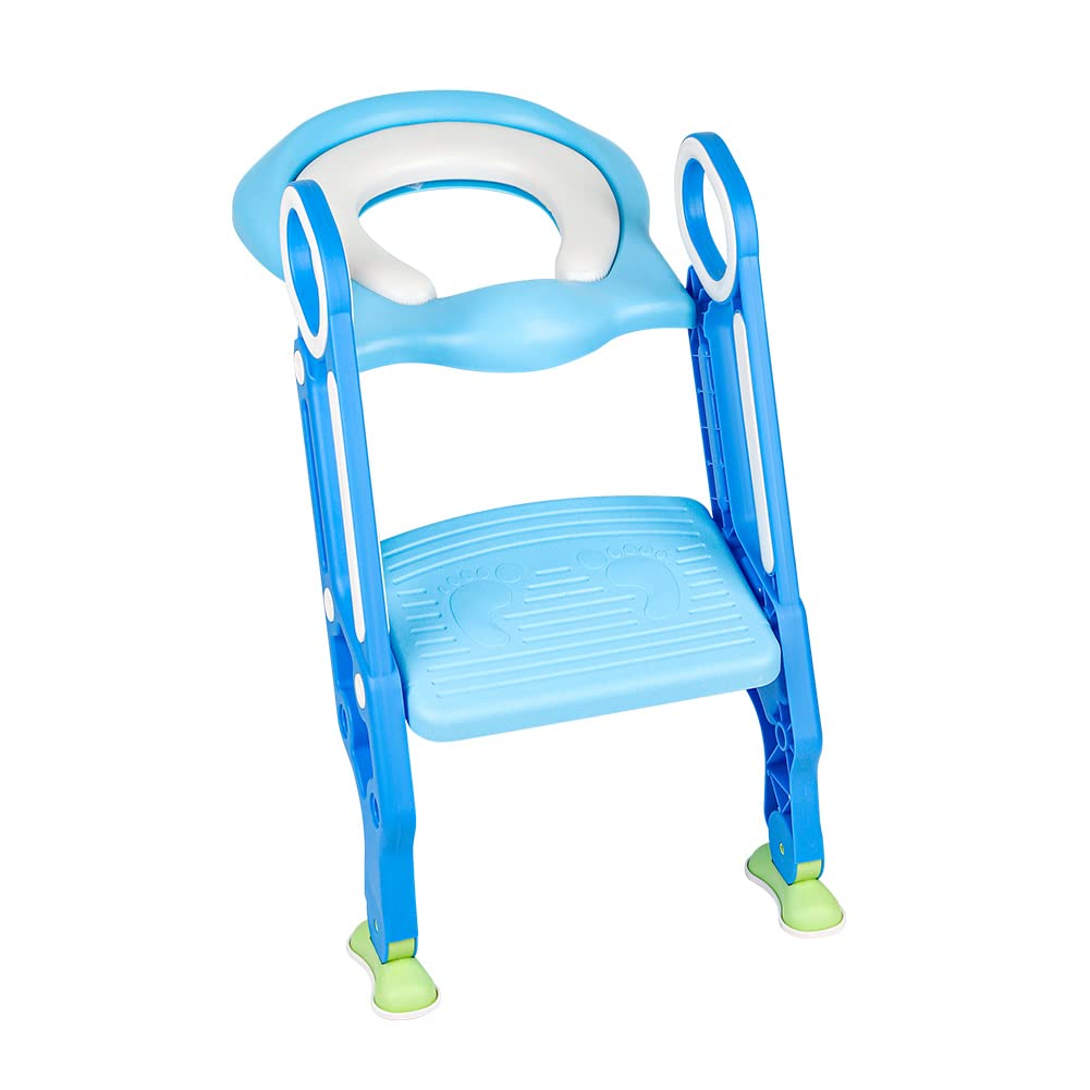 Riduttore WC Bambini Antiscivolo, Riduttore Water Bambini con Scaletta, Vasino per Bambini WC, Riduttore Ovetto Adattatore WC per Bambini, Adatto per Tazze WC a V, U, O (Blu)