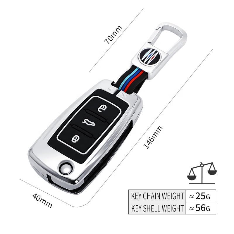 Image of KMH Metal Car Key Cover Compatible with Volkswagen Polo, Vento, Jetta, Ameo Model Smart Flip Keycover with Keychain 3 Button Key Shell Case Holder Protector (Metallic) Pack of 1