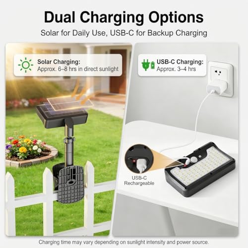 iMaihom Clip On Solar Lights Outdoor with Motion Sensor, 92 LED 600LM Solar Fence Lights, Warm/Neutral/Cool White, 360° Adjustable, IP65 Waterproof Security Light for Deck, Gutter, Porch (2, Black) - image 4