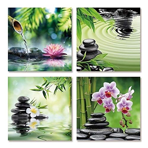 Toile zen bambou décoration murale salon moderne lot de 4 affiches nature 35x35cm