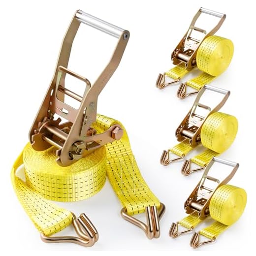 4Pack Ratchet Straps Heavy Duty-2 Inch x 20 Feet(7,500lb Break Strength), Tie-Down Ratcheting with J-Hook Cargo Straps Tiedown Ratchet for Moving and Transports with Trailers, Pickup, Flatbed Trucks