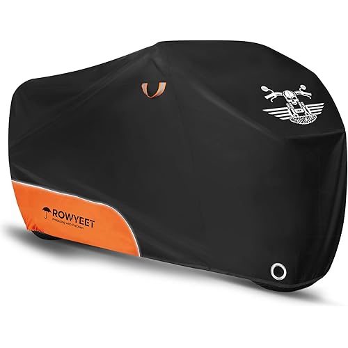 Motorcycle Cover Waterproof Outdoor Storage with Lock-Holes, Storage Bag & Night Reflective Design, All Season Protection Powersports Vehicle Covers Fits up to 116" Motorcycles