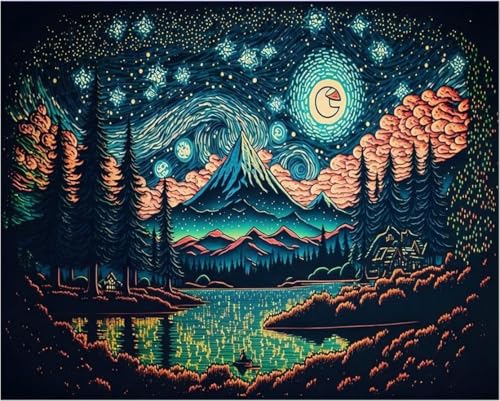 Peinture par numéros arbre et lune cadeau idéal pour manuel adulte