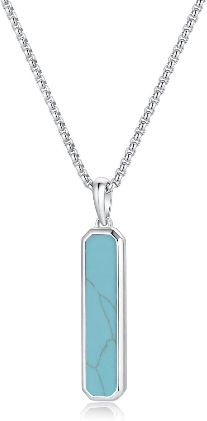 GAVU Stainless Steel Crystal Necklace for Men, Dog Tag Necklace for Men, Onyx Lapis Lazuli 22"/24"