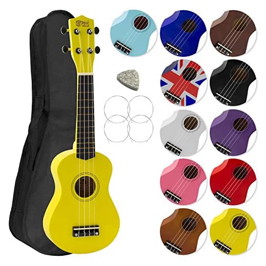 Tiger Mad About SU8-YL - Ukelele soprano en amarillo, con estuche, púa y cuerdas de repuesto GRATIS, óptima para escuelas y principiantes