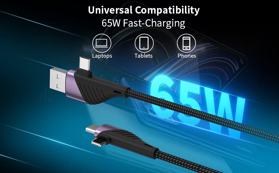Miniatura 5 de iAXBi Cable de carga múltiple paquete de 2 4 pies  66 pies cargador rápido de 65 W USB a USB C cable a tipo C compatible con iPhone Pro