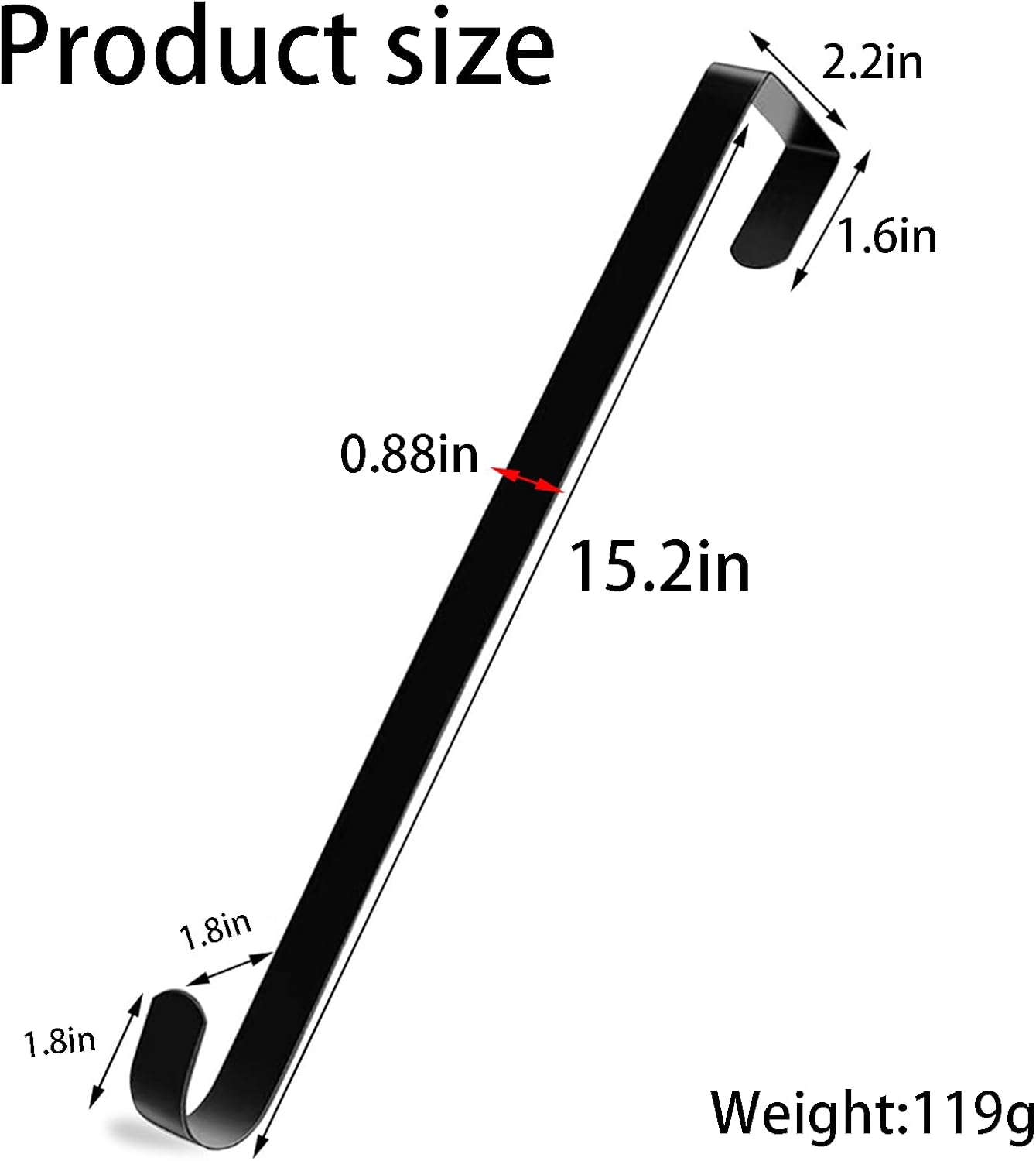 15 Inch Wreath Hanger for Front Door, Sturdy Steel Over The Door Wreath Hanger, Black Door Wreath Hook for Holiday Decorations, Heavy Duty Wreath Hanger for Christmas Halloween Thanksgiving