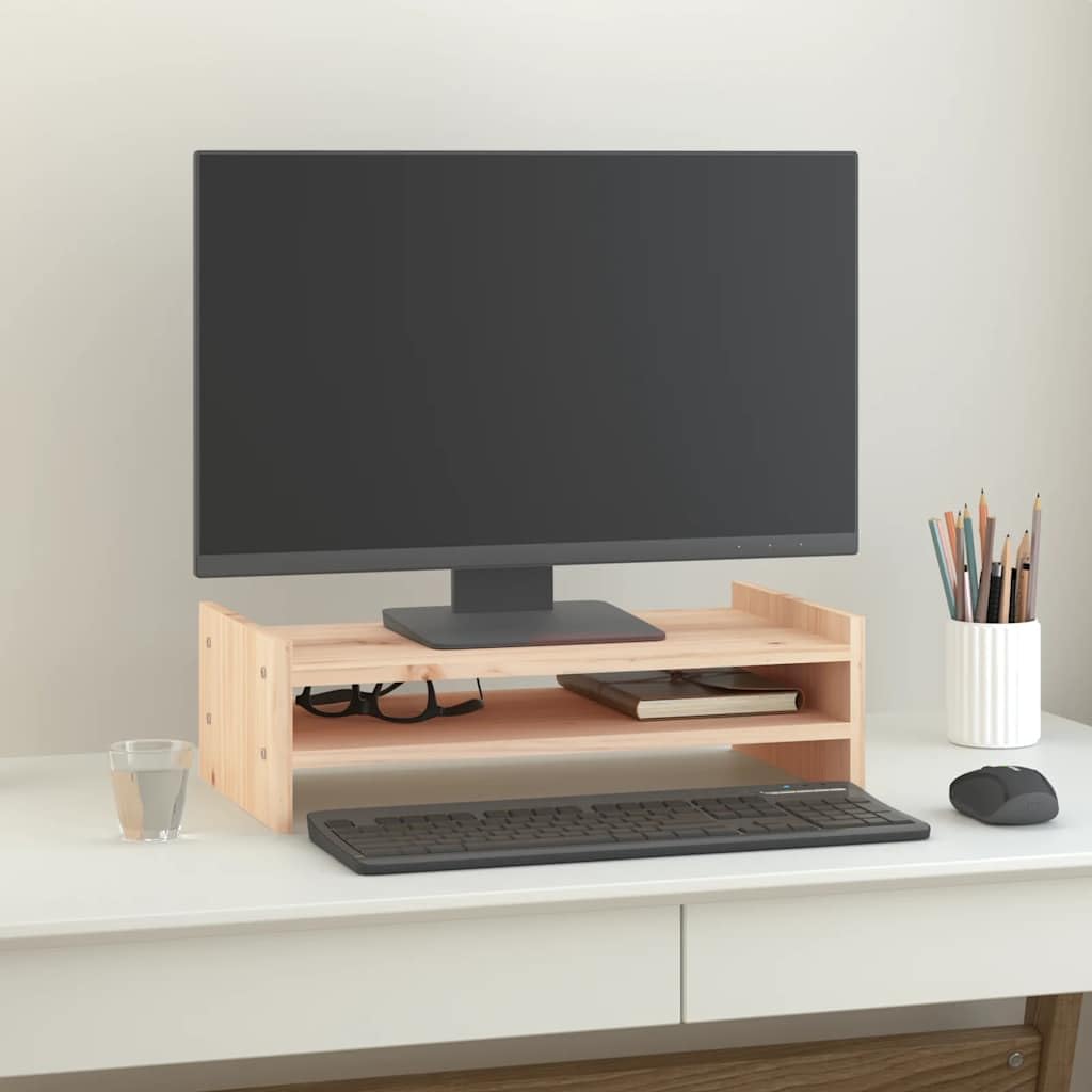 Supporto per monitor in legno massello di pino, 50 x 27 x 15 cm, scrivania per scrivania per computer e home office, ergonomico, ventilato, ripiano per ufficio e letto
