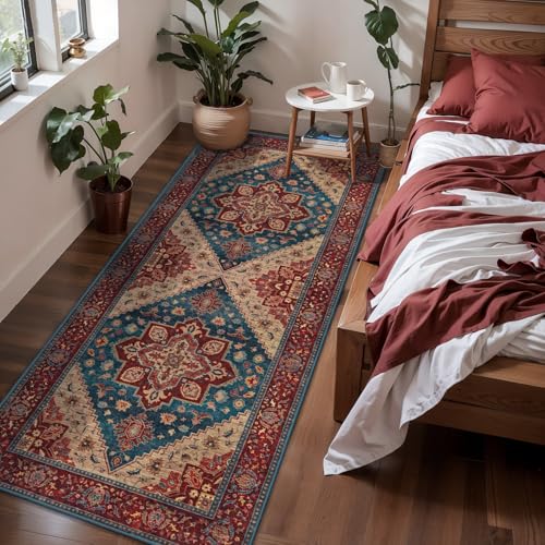 Tangsoo 2x5 Washable Runner Rugs for Hallways, Oriental Non Slip Red Runner