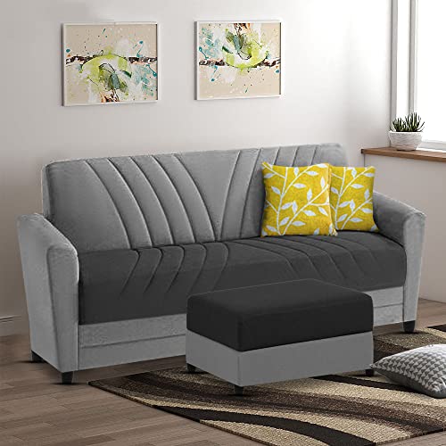 Image of Francis 3 Seater Sofa with Ottoman Set for Living Room (Black Grey Fabric)