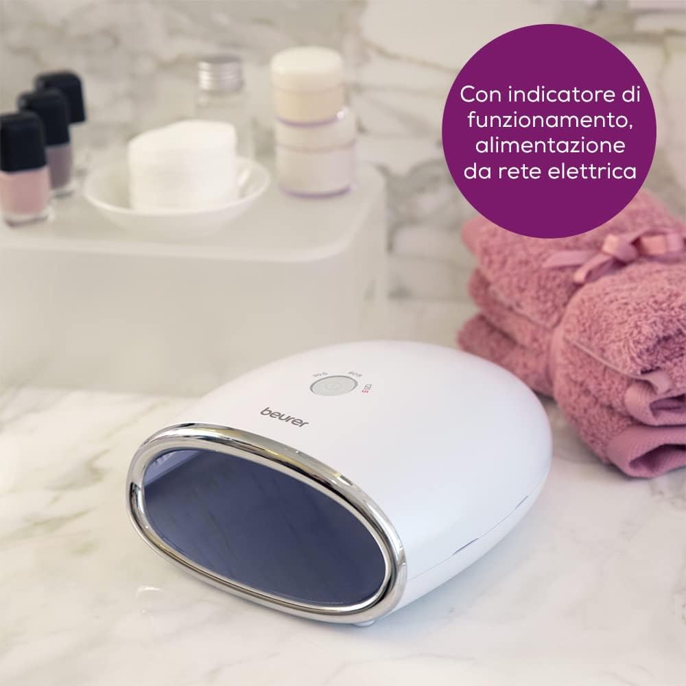 Beurer MP 48 Asciugatore Unghie per modellazione e indurimento Gel LED/UV, Funzione timer con 3 diverse impostazioni: 30, 60 e 120 sec, 18 potenti LED, fondo riflettente e design compatto, 24 W
