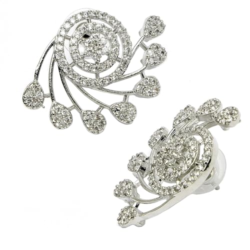 Image of Zeneme Fashion Stylish Silver Plated Earring Rhodium Plated American Diamond Crystal Earrings For Women & Gifts For Girls
