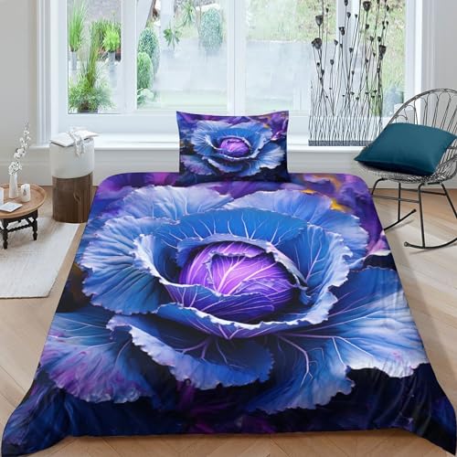 Housse de couette 3D imprimé Purple chou parure de lit microfibre avec taies 135x200cm - 2