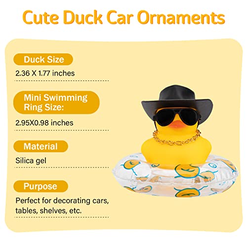 Image of wonuu Car Rubber Duck, Yellow Duck Decoration Dashboard with Sun Hat Swim Ring Necklace Sunglasses for Car Dashboard Decorations, Black Cowboy Hat-Transparent