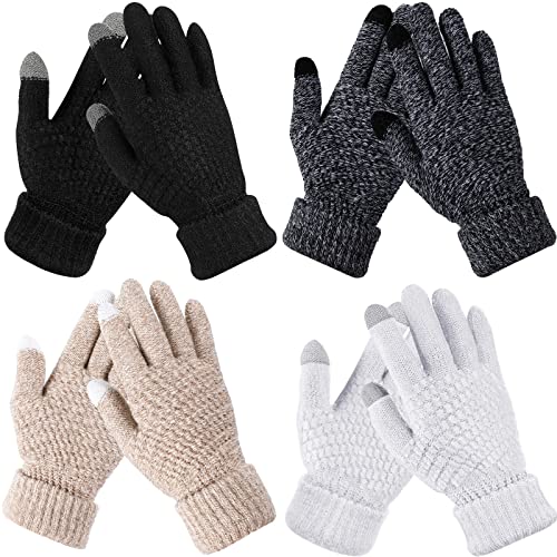 Geyoga 4 Pairs Women's Winter Touch Screen Gloves Warm Fleece Lined Knit Gloves Elastic Cuff Winter...