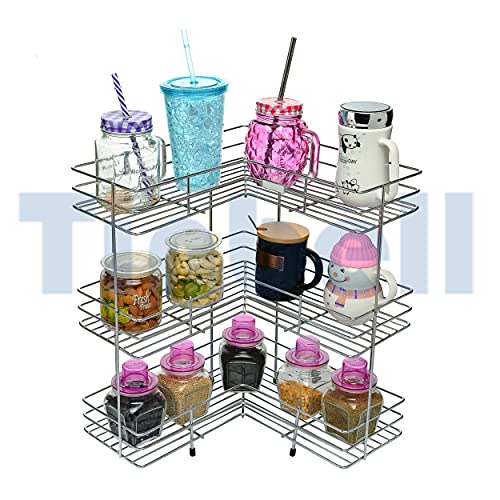 Tinbell L Corner Shape Stand Set of 3 Layer Stainless Steel Multipurpose Wall Mount Storage Rack, Shelf for Kitchen and Bathroom (3 Layer, Corner Shelf)