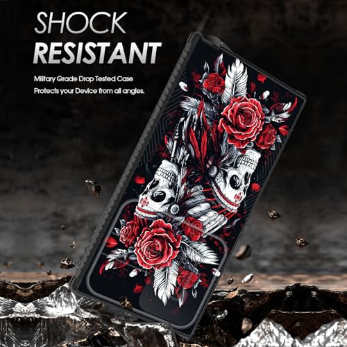 wiaekosef for Galaxy S24 Ultra Case Built in Slide Camera Lens Cover,Heavy Duty Shockproof Protection Dual Layer Case for Samsung Galaxy S24 Ultra 6.8" 2024,Skull Art with Feathers and Roses - image 2