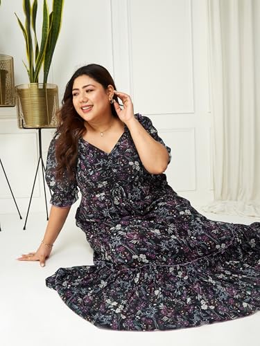 Image of Miss Chase A+ Women's V-Neck Three-Quarter Sleeve Floral Wrap Chiffon Midi Dress