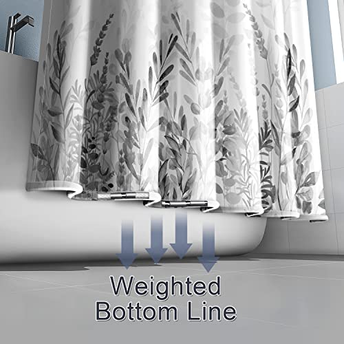 Gsg Grey Shower Curtain For Bathroom, 72" X 72" Natural Plant Leaves Bath Curtain Stall Decor, Washable Waterproof Fabric Floral Shower Curtain Sets With 12 Hooks #TOP4