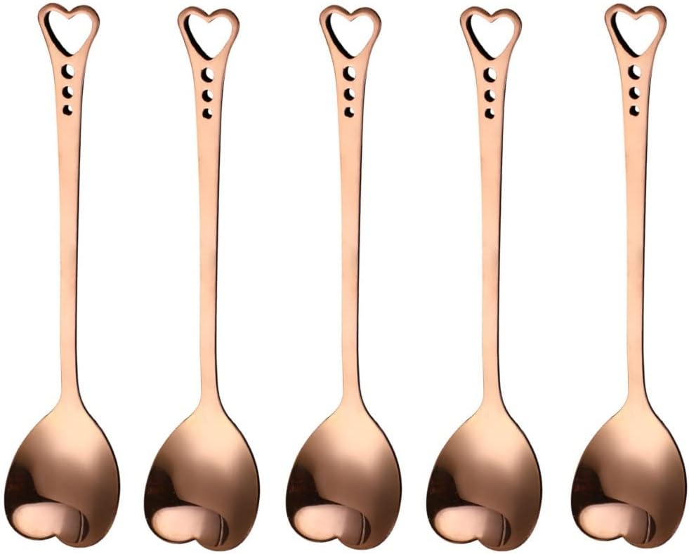 10-Piece Heart-Shaped Stainless Steel Dessert Spoon Set for Home, Restaurant, Cafe, and Bar - Elegant Design, Multi-Functional Usage, and Durable Quality Gold