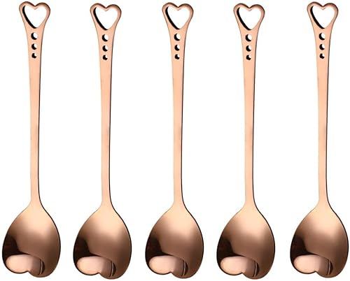Miniatura 1 de Juego de 10 cucharas de postre de acero inoxidable en forma de corazón para el hogar, restaurante, cafetería y bar, diseño elegante, uso