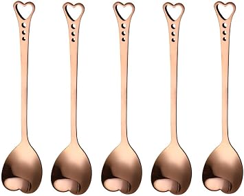10-Piece Heart-Shaped Stainless Steel Dessert Spoon Set for Home, Restaurant, Cafe, and Bar - Elegant Design, Multi-Functional Usage, and Durable Quality Rose Gold