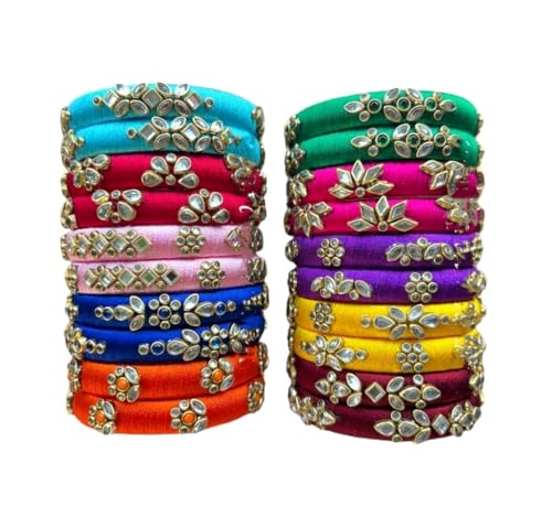 Image of Blue jays hub Silk Thread Bangles New kundan Style Multi color Set Of 20 for Women /Girls