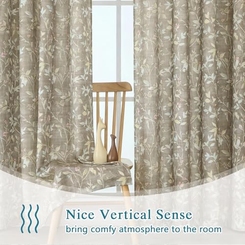 Image of Chyhomenyc Linen Blend Window Curtains 63 Inch Length 2 Panels, Light Filtering Floral Printed Curtain Drapes for Living Room, Rod Pocket Soft Bedroom Curtain Panels, 38Wx63L Inch, Taupe