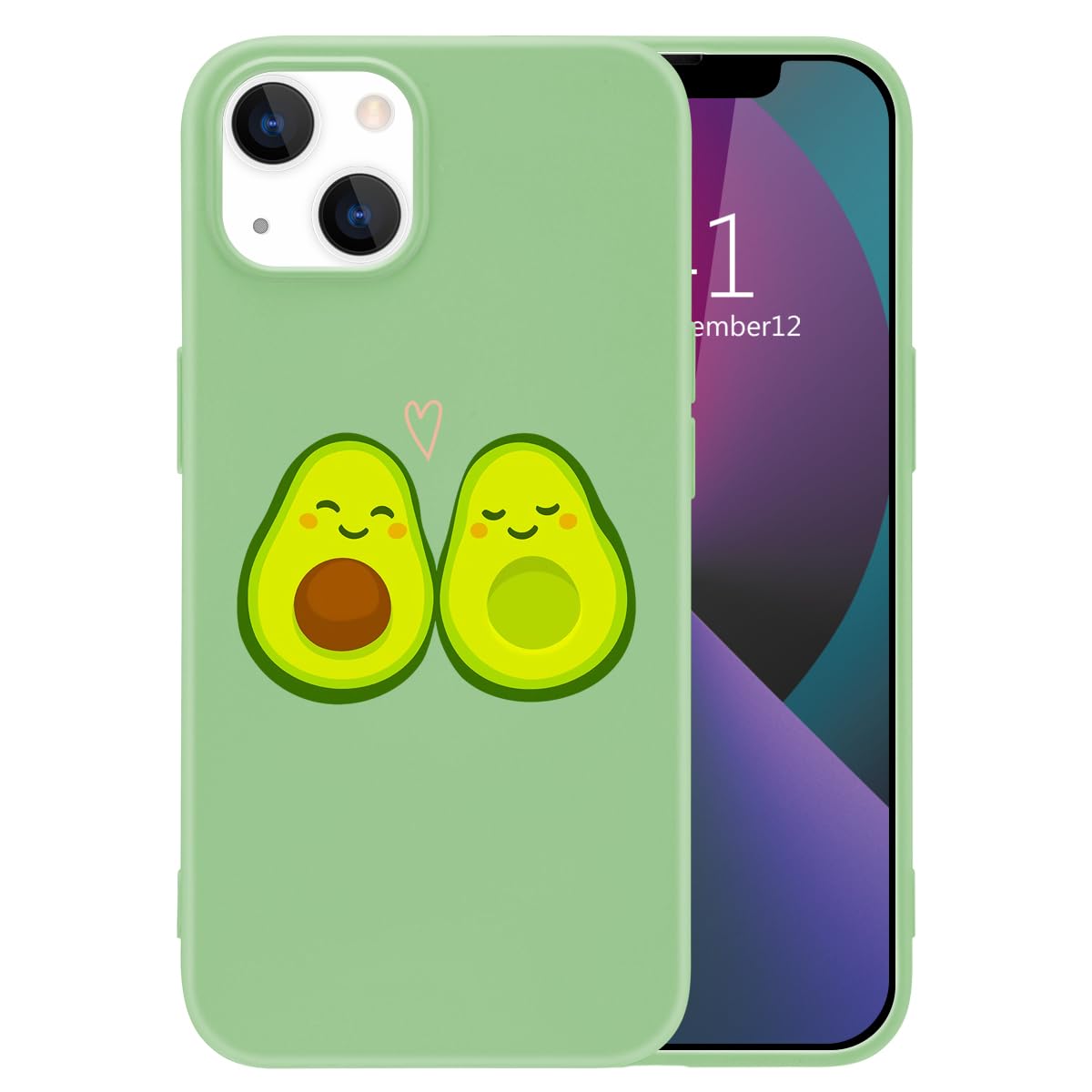 MAYCARI Cute Funny Avocado Phone Case for iPhone 13, Green Liquid Silicone Girly Cases,Cartoon Soft Gel Rubber Full-Body Protective Microfiber Lining Shockproof Cover for Boys, Women