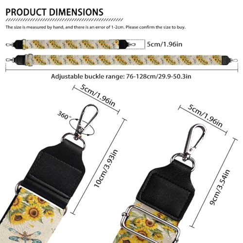 Image of Talayituse Dragonfly Sunflower Print Shoulder Strap Wide Purse Bag Strap Adjustable Replacement Belt Luggage Crossbody Shoulder Bag Strap for Women Girls