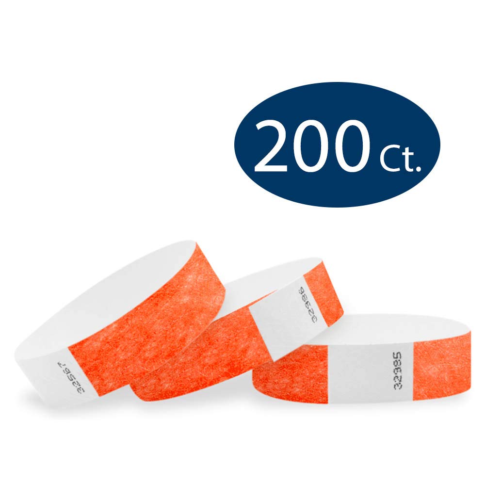 200 WristCo Coral Red Tyvek Wristbands for Events - Comfortable Tear Resistant Paper Bracelets ID Wrist Bands for Concerts Festivals Admission Party Identification