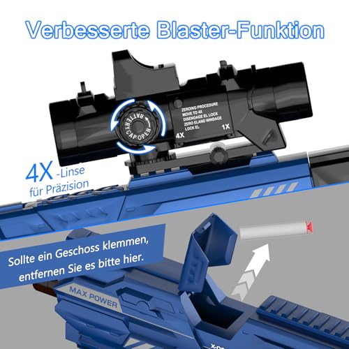 Kamaso Elektrisch Spielzeug Pistole für Kinder Gun Sniper, 2 Magazin 100 Darts, Foam Blaster mit Zielfernrohr für Scharfschützengewehr, Elektrisch Spielzeug-Geschenk für Junge ab 8-12 Jahren