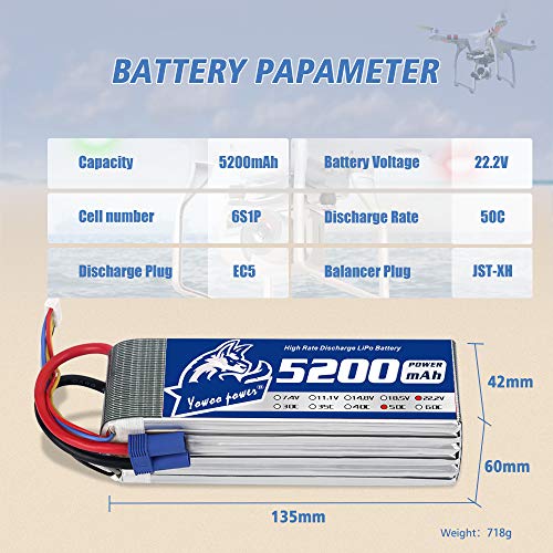 YOWOO 6S Batería De Grafeno 6000mAh 100C 22.2V Lipo Baterías Con Conector XT90 Para Mikado