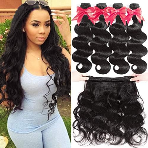 Flady 10A Brazilian Virgin Hair Body Wave 4 Bundles Unprocessed Virgn Human Hair Weave Brazilian Body Wave Bundles Natural Color (18 20 22 24inch)