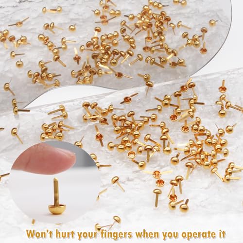 EuTengHao 700Pcs Brass Fasteners Scrapbooking Brads Round Head Brass Plated Fasteners for Craft Art Crafting School Project Decorative Scrapbooking DIY Supplies (1/2 Inch Shank, 8mm Head, Gold） - Thumbnail 3
