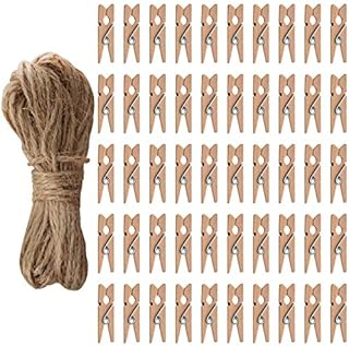 Maxi-Solutions 50 pcs 3.5cm Mini Wooden Pegs and 1000cm Jute Twine String - Stylish Way of Hanging Photos - Christmas/New Born/Birthday/Anniversary Card Holder, Great Arts & Crafts Gifts
